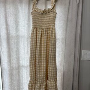 Beige and Tan Gingham Maxi Dress